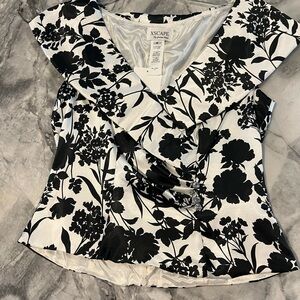 Xscape Black and White Asymmetrical Peplum Blouse